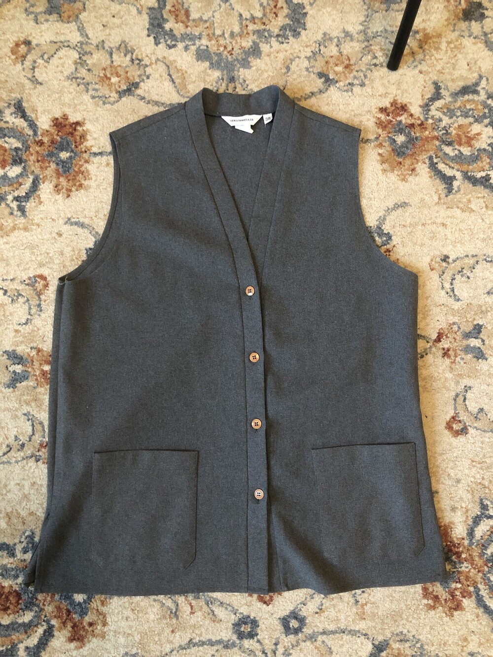 Vintage Levis Strauss 70s Vest Gray Polyester Size 38 Made In USA